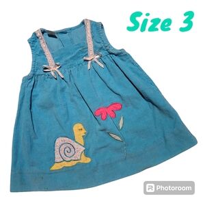 Vintage Color Kid Size 3 Corduroy Sleeveless Dress Jumper Snail Flower Butterfly